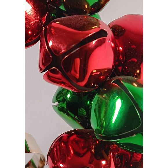 Vintage Metal Red Green Jingle Bell Wreath Christmas Wall Door Hanging 10" - Picture 8 of 12